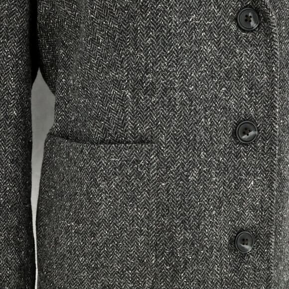 LL Bean Jacket Petites XLP PXL Gray Herringbone Wool Silk Buttons Lined Pockets - Picture 10 of 16